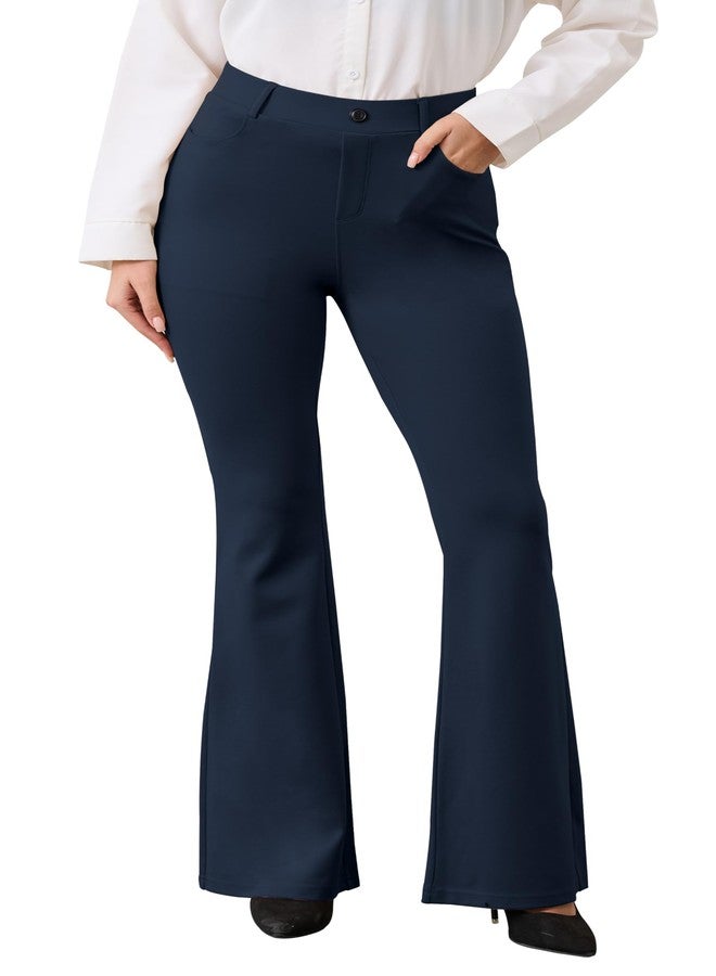 VIMPEP Flare Yoga Dress Work Pants Women High Waisted Pull On Stretchy Slacks Flared Leggings for Business Casual with Pockets 2102 31 Navy Blue XS - Image 1